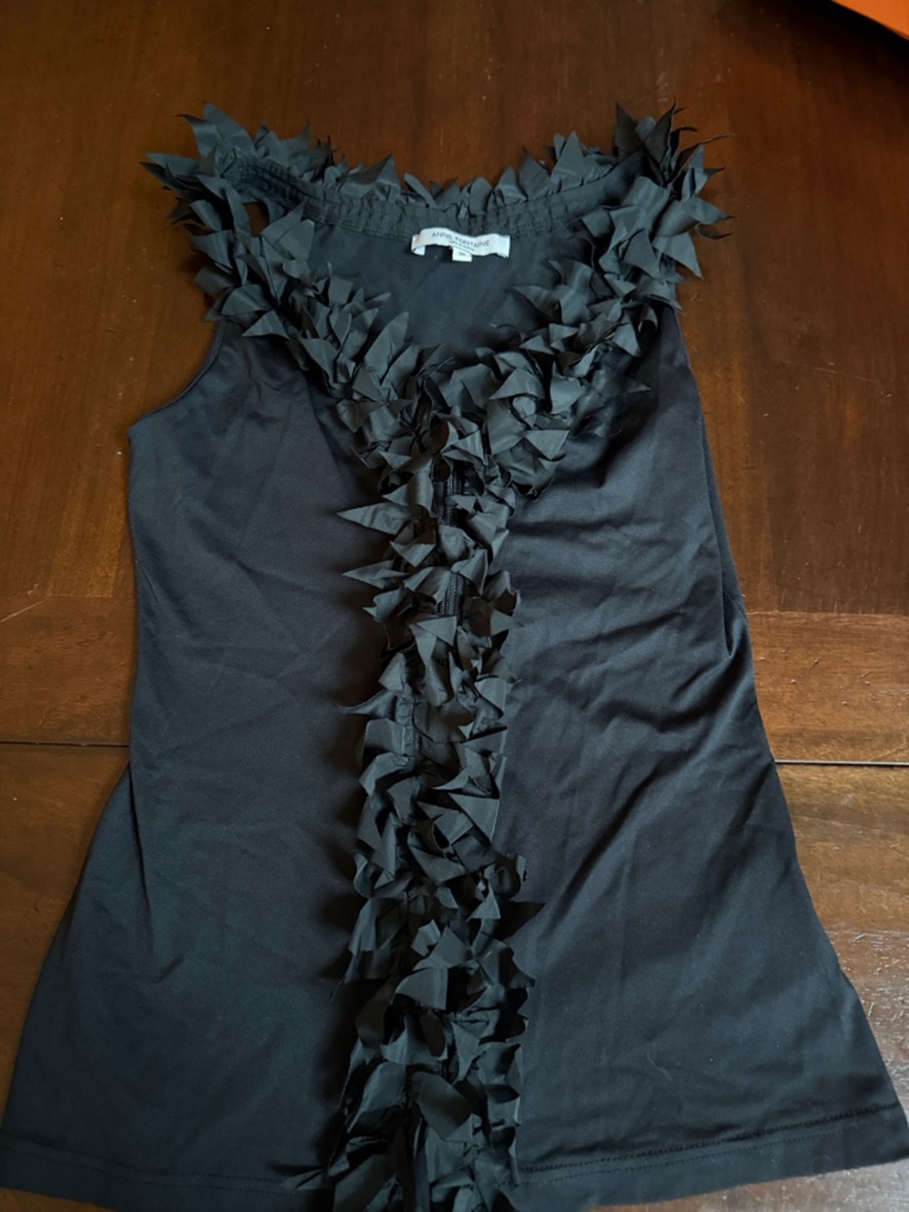 Anne Fontaine Black Sleeveless Ruffle-Trim Tank